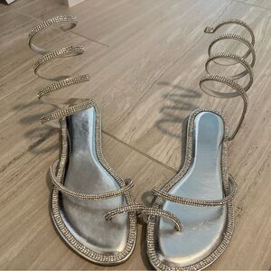Glamorous Silver Spiral Strap Sandals